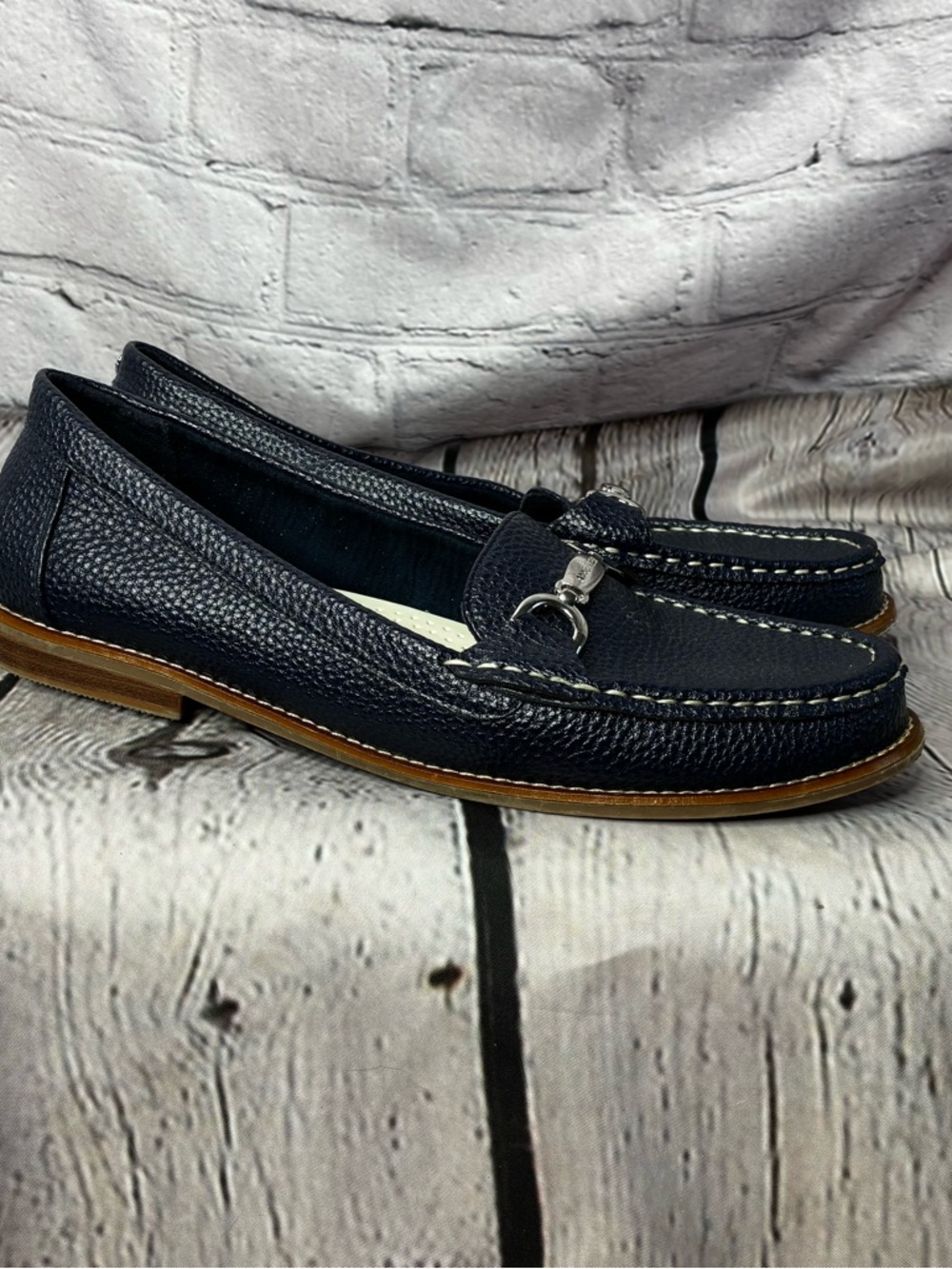 Anne Klein iFlex Loafers Women’s 9M Navy Blue Pebbled Bit Slip-On Driving Flats - Picture 5 of 9